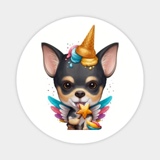 Tricolor Smooth Coat Chihuahua Ice Cream Unicorn Magnet